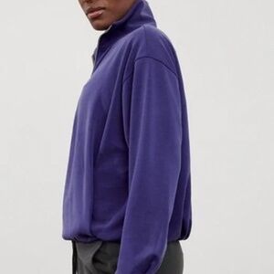 Athleta Seasoft Quarter Zip Bubble Hem Sweatshirt, Deep Marine, Size XS